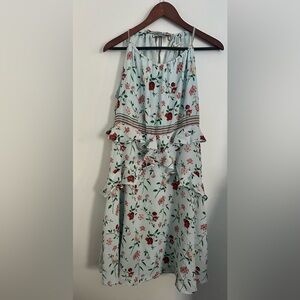 Max Studio London Melina Georgette Floral Print Blue Pink Tier Ruffle Dress $138